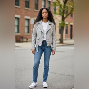 (5)Levi’s Stylish Gray Faux Leather Women's Jacket